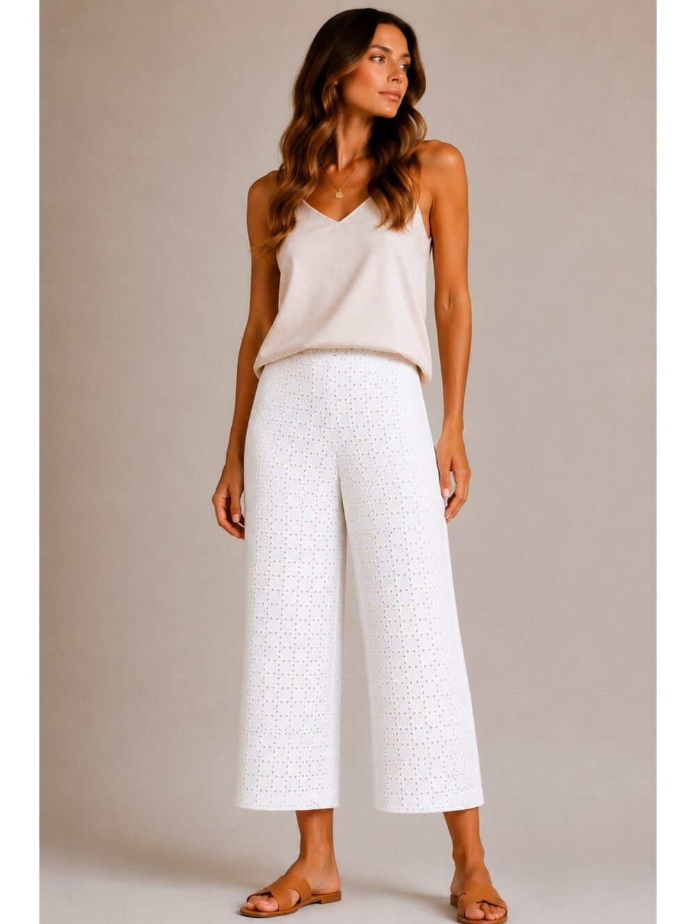 Ann Taylor Factory White Eyelet Cotton Straight Leg Crop Pants Lined Size 6 - Picture 2 of 15